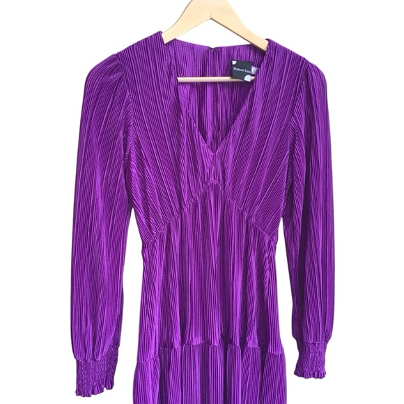 Maison Tara Purple Plisse Long Sleeve Dress Size 4 NEW - Picture 3 of 8